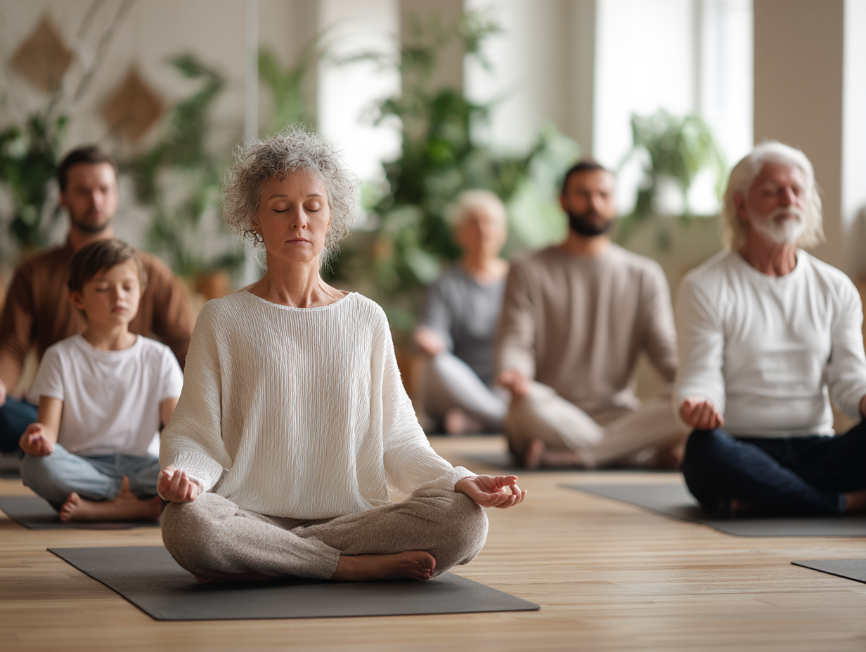 Інструктор демонструє правильну техніку асан для групи студентів